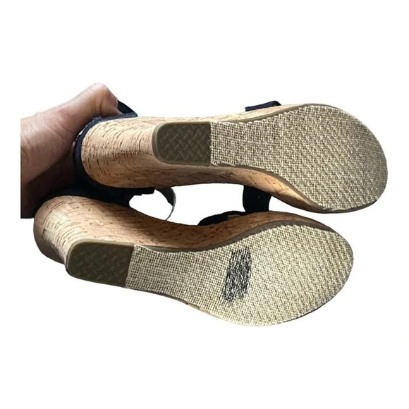 Toms Black Wedges Sandals Size 7.5 Open Toe Ankle Strap Heel Wedge Casual - Picture 10 of 12